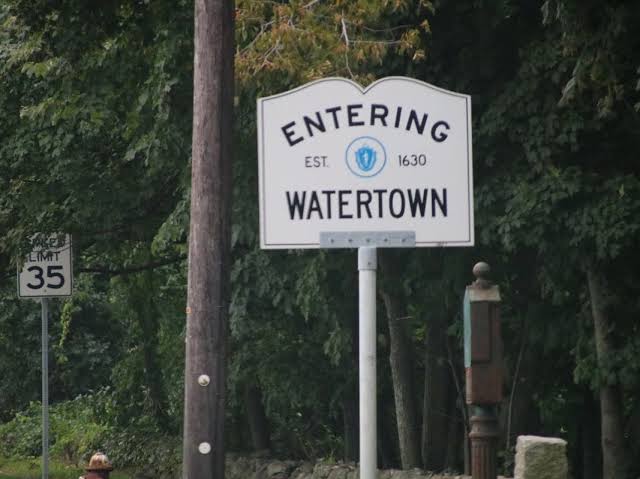 Entering Watertown, MA town line sign — Robert's Salon and Spa is minutes away in Belmont