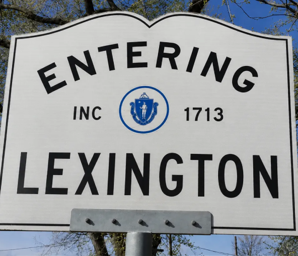 Entering Lexington, MA town line sign — Robert's Salon and Spa is a short drive away in Belmont