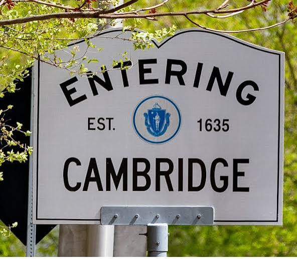 Entering Cambridge, MA town line sign — Robert's Salon and Spa is a short drive away in Belmont