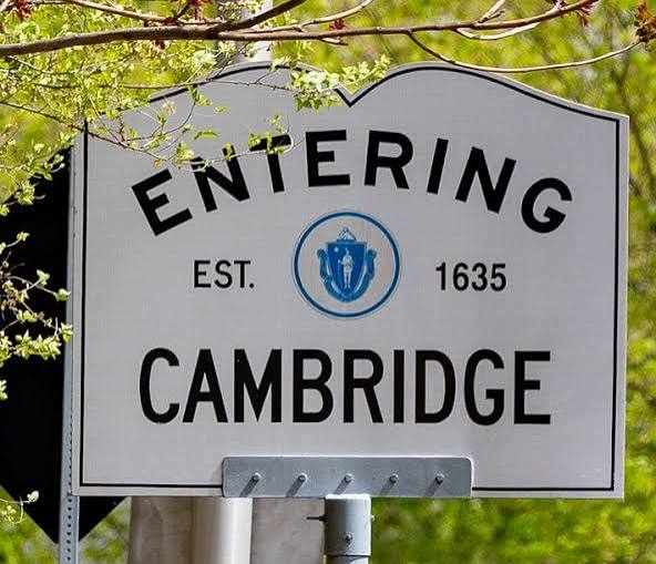Entering Cambridge, MA town line sign — Robert's Salon and Spa is a short drive away in Belmont