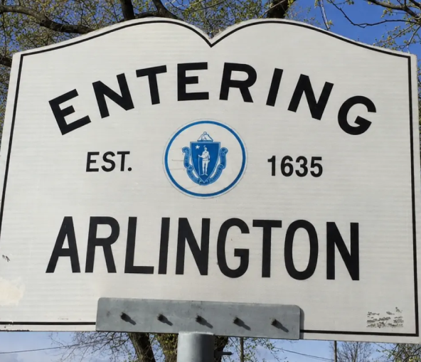 Entering Arlington, MA town line sign — Robert's Salon and Spa is minutes away in Belmont
