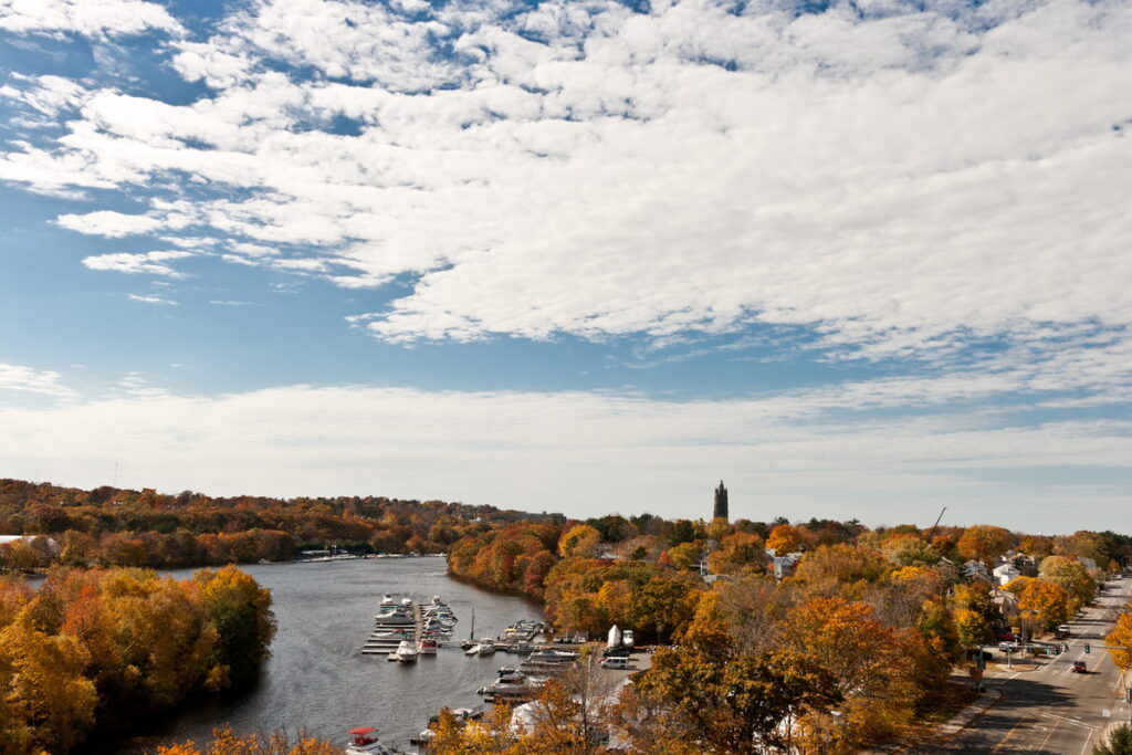 Marina on the Charles River in Watertown, MA in autumn