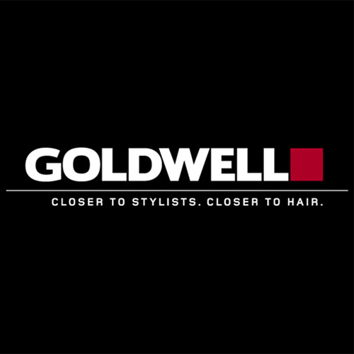 Goldwell logo on black background with white wordmark and a red square, plus the tagline 'Closer to Stylists. Closer to Hair.'