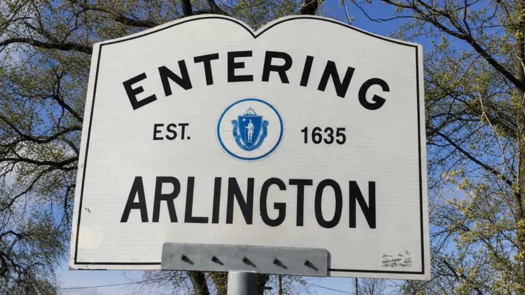 Entering Arlington, MA town line sign — Robert's Salon and Spa is minutes away in Belmont