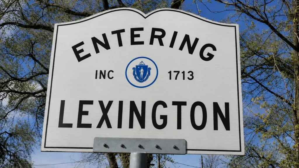 Entering Lexington, MA town line sign — Robert's Salon and Spa is a short drive away in Belmont