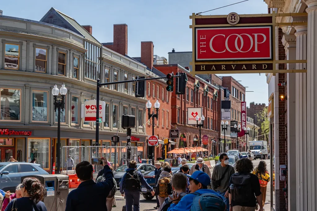 Harvard Square on a spring afternoon in Cambridge, MA